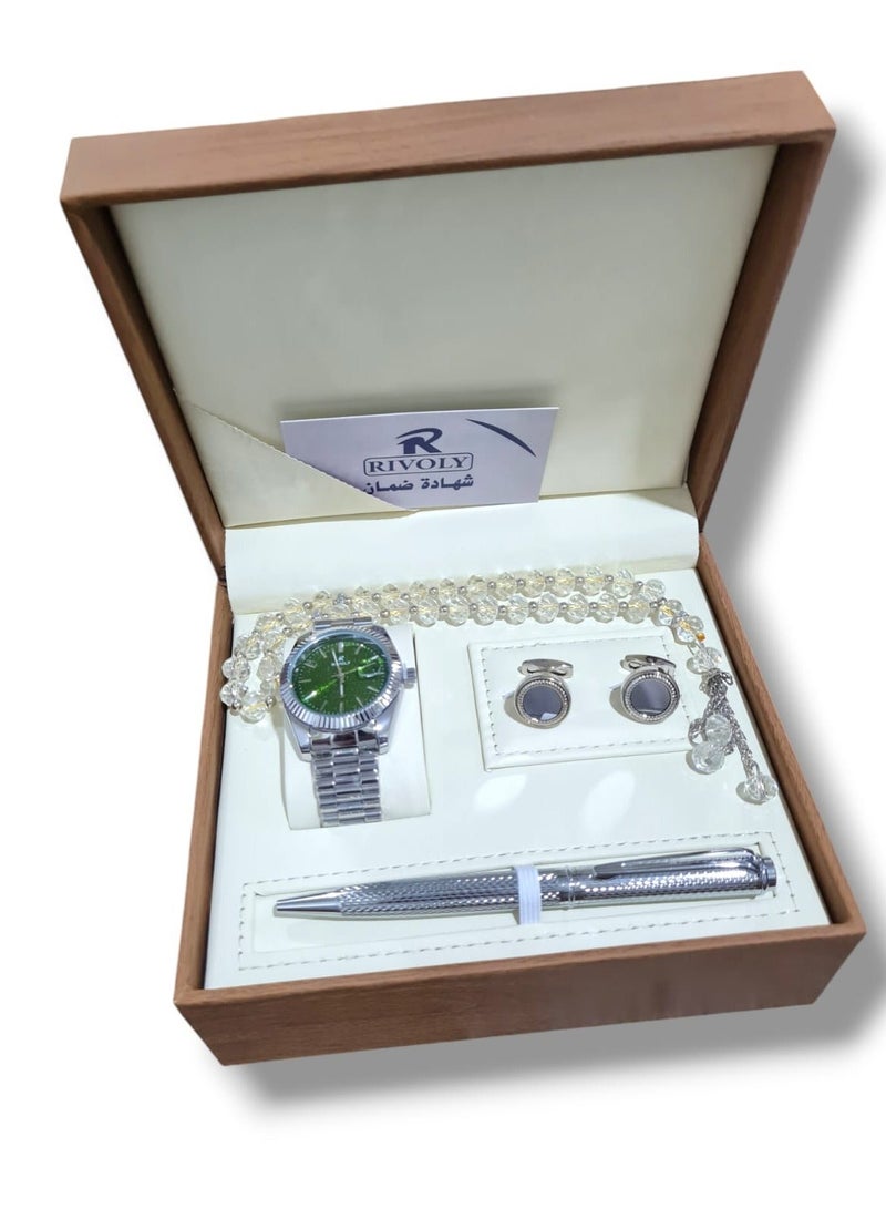 ريفولي طقم رجالي من الستانلس ستيل مكون من ساعة وسبحة وقلم وازرار اكمام القمصان - Image 3